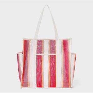 Target Shade & Shore Striped Mesh Beach Bag Tote Bag Large Lightweight Pink